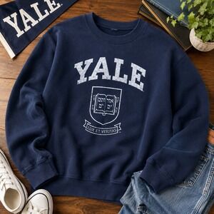 YALE University Sweatshirt Mens M Navy Blue Spellout Crewneck Pullover